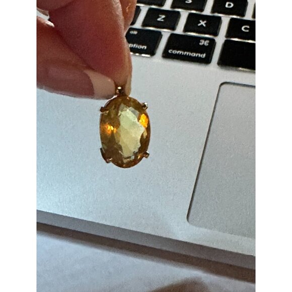 18K Gold Pendant  Citrine Gemstone 10 X 15 MM Necklace 2.46 Gr - Picture 1 of 7
